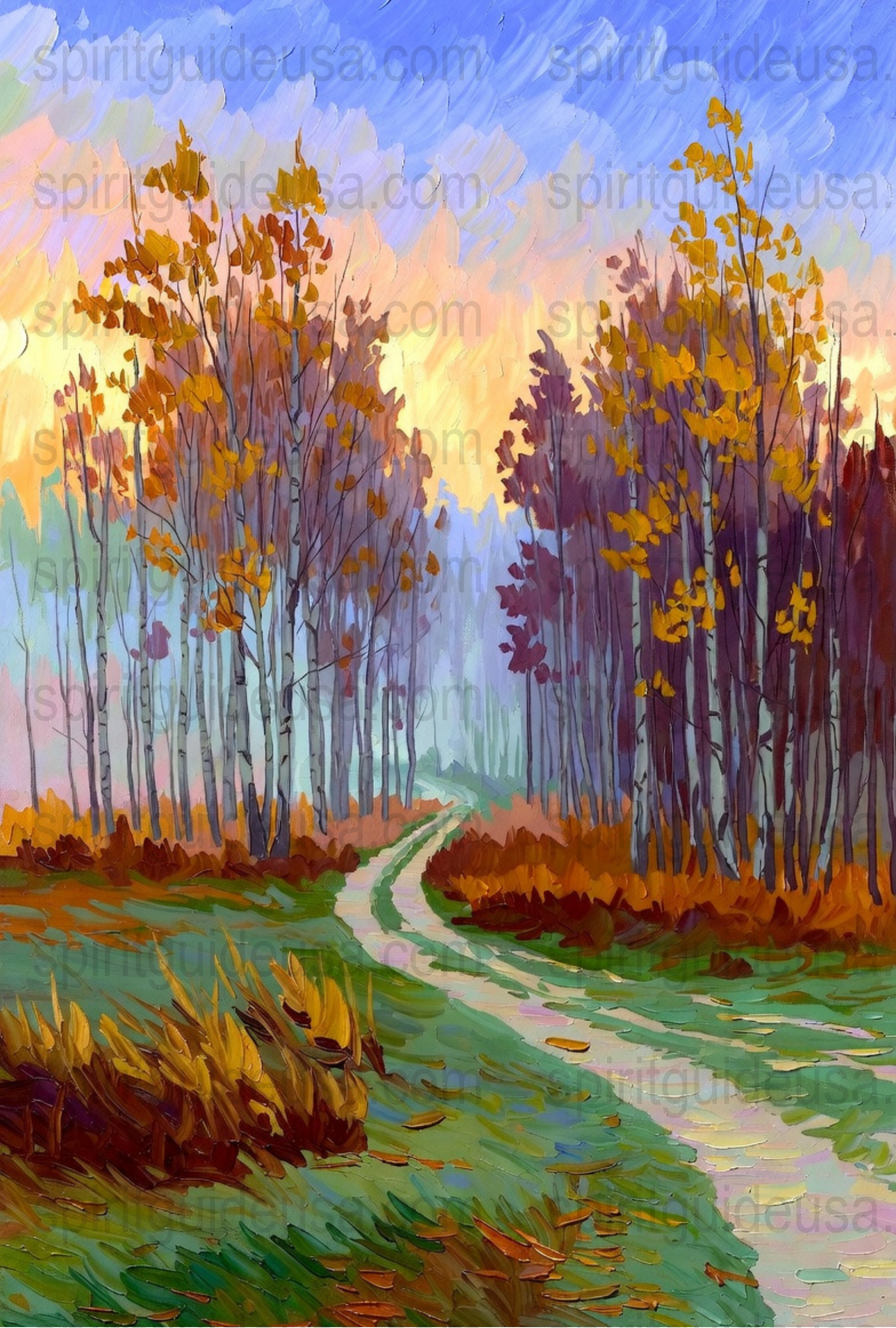 Autumn Forest Path Canvas Print, Vibrant Fall Trees Wall Art, Colorful Landscape Decor