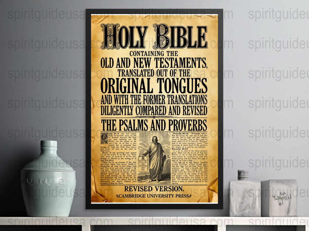 Vintage Holy Bible Poster, Old and New Testaments, Cambridge University Press, Religious Wall Art Decor, Psalms and Proverbs