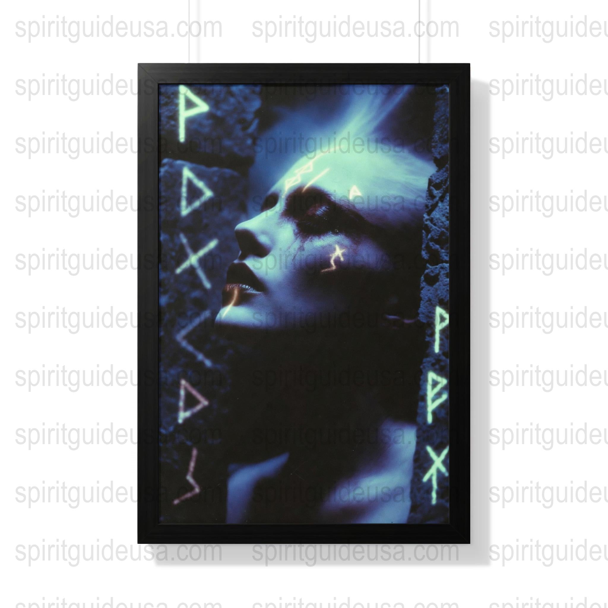 Gothic Fantasy Art Print, Ethereal Woman in Blue Light, Mysterious Wall Decor, Framed Dark Aesthetic Poster