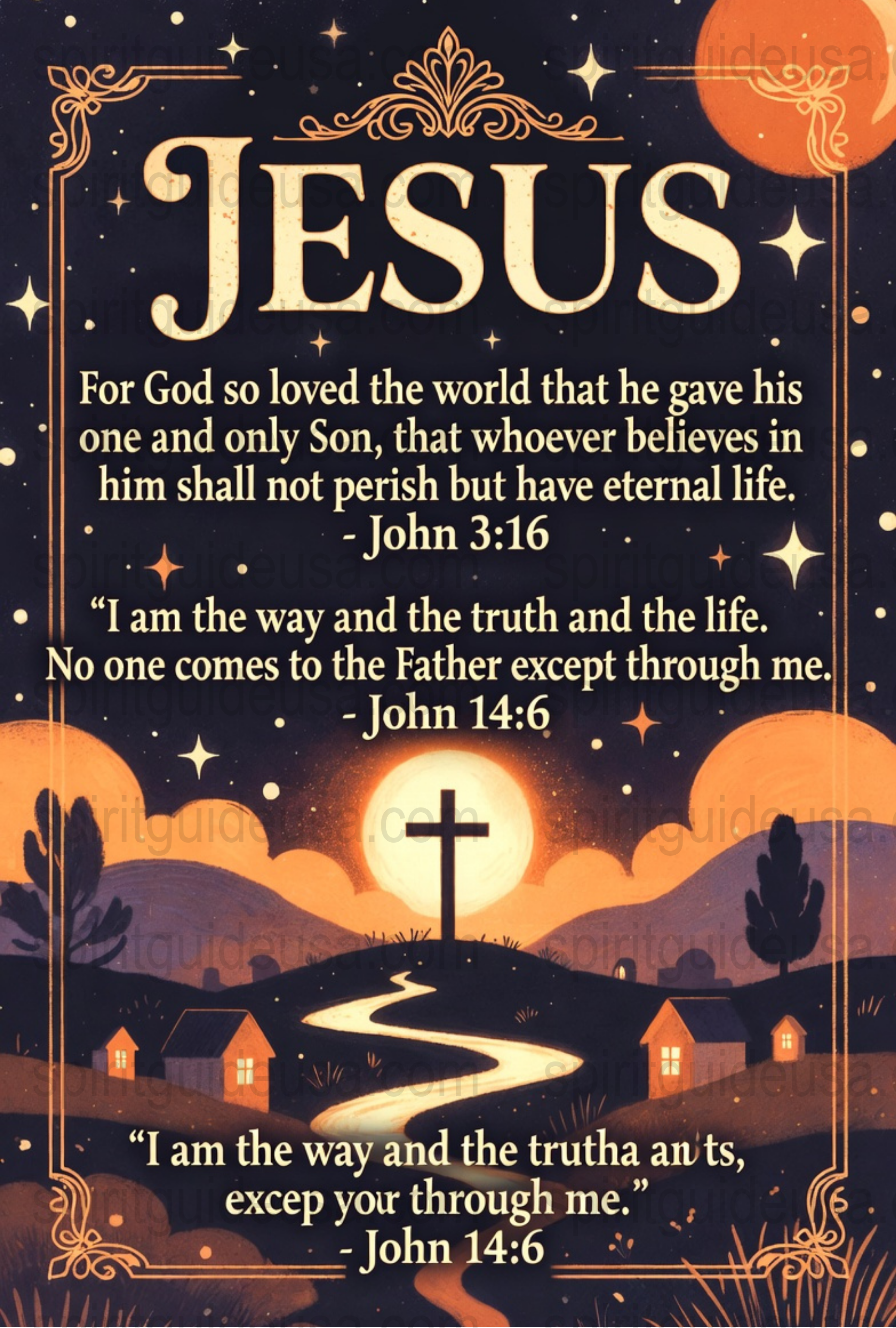 Jesus Inspirational Quote Poster, Christian Wall Art, Religious Scripture Home Decor, John 3:16, John 14:6, Gift Idea