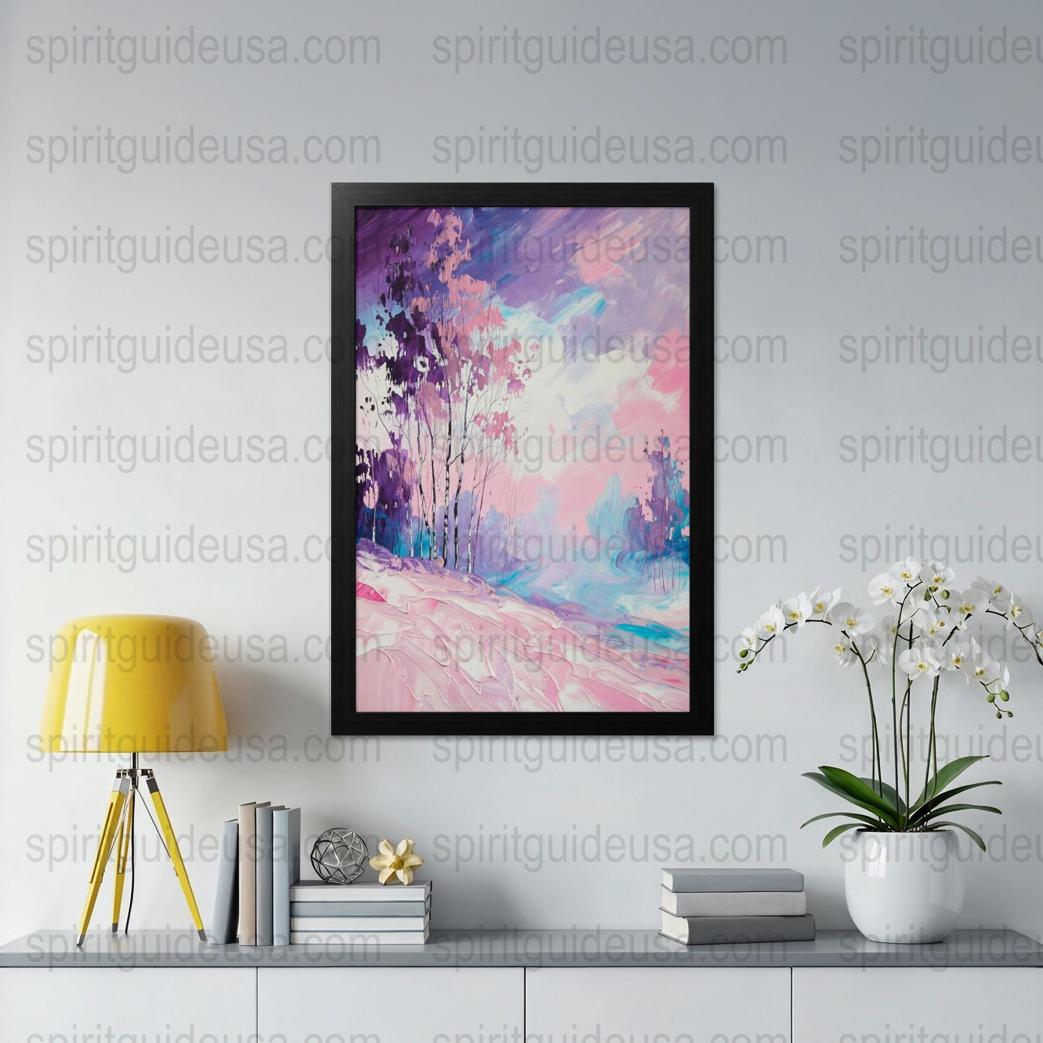 Abstract Landscape Painting, Pink and Purple Wall Art, Framed Modern Home Decor, Large Canvas Print, Office Decoration, Artistic Gift