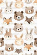 Woodland Animals Fabric Print, Cute Fox Bear Rabbit, Nursery Decor, Seamless Pattern, Crafting Material