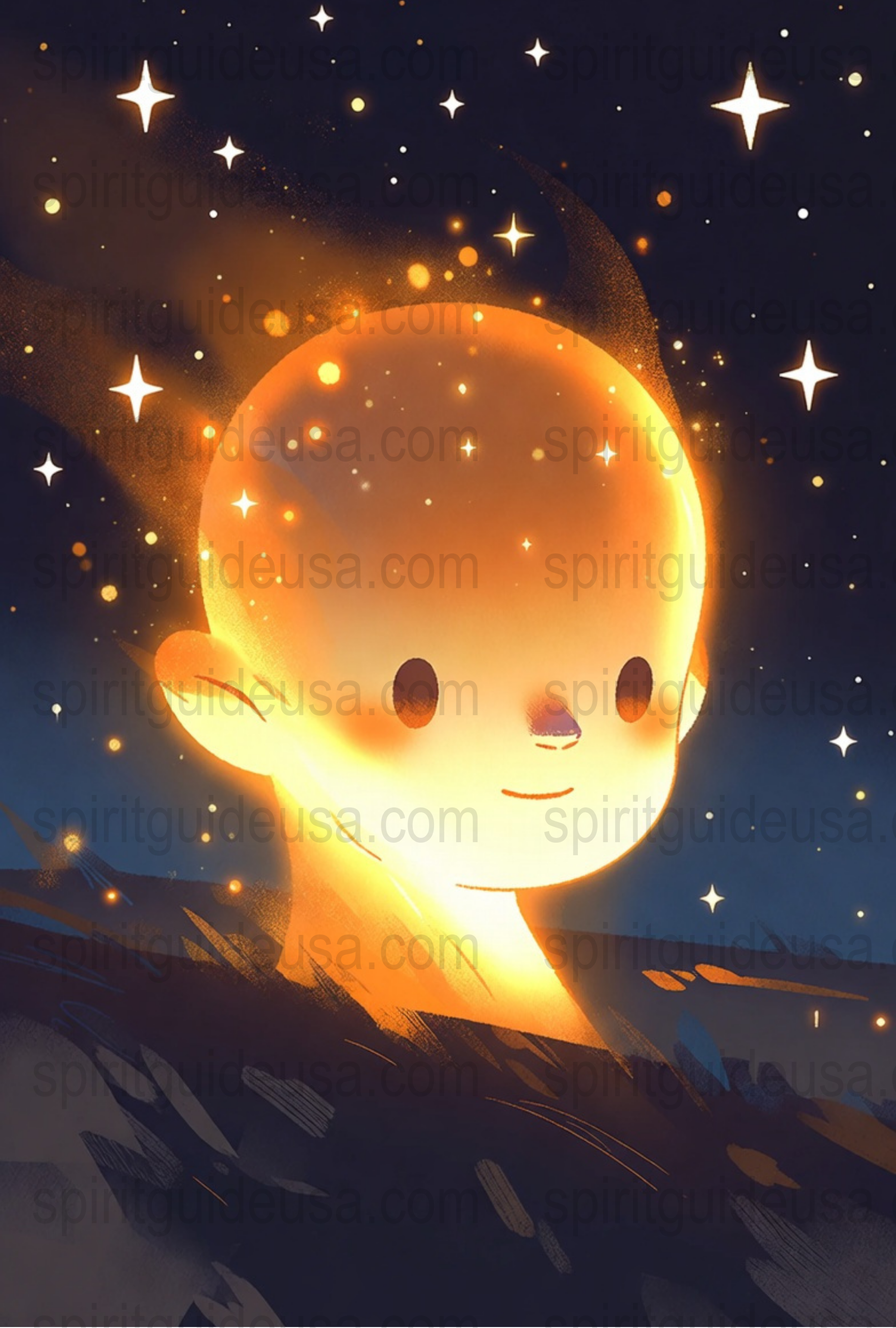 Mystical Glowing Face Art Print, Starry Night Sky, Magical Celestial Nursery Wall Decor, Fantasy Illustration