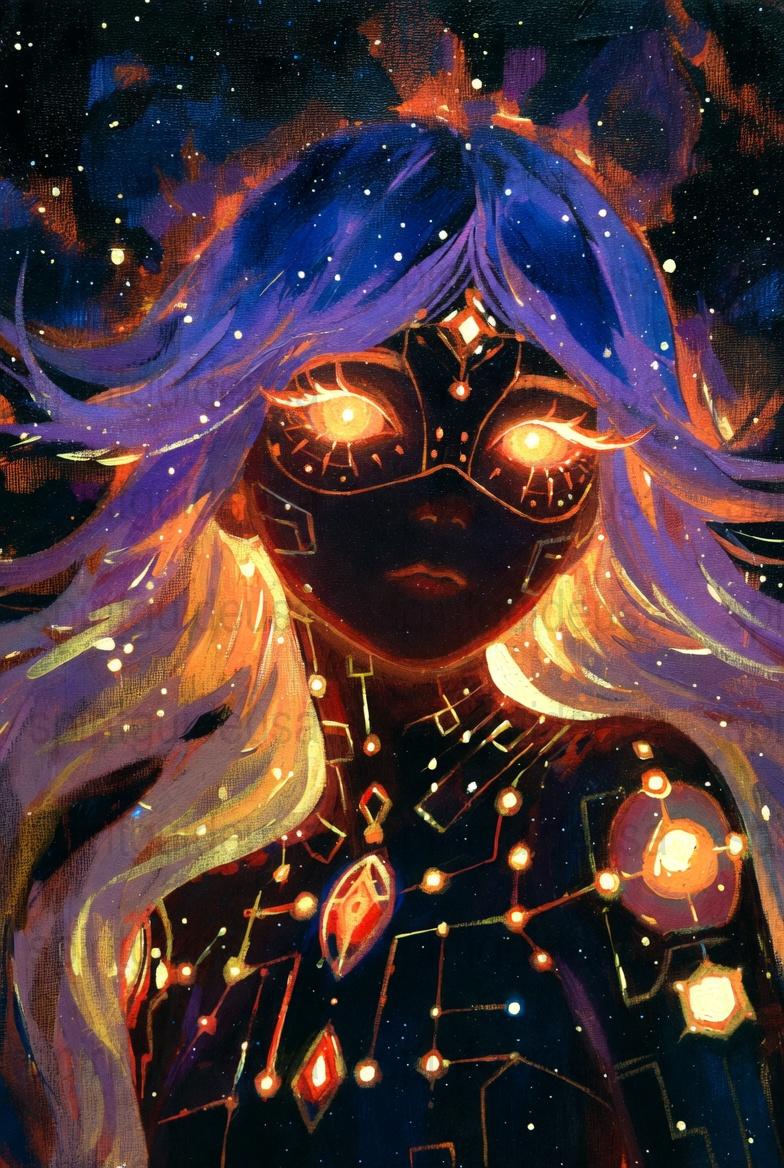 Mystical Cosmic Girl Art Print, Starry Night, Celestial Decor, Fantasy Wall Art, Galaxy Illustration, Gift for Dreamers, Boho Chic Decor