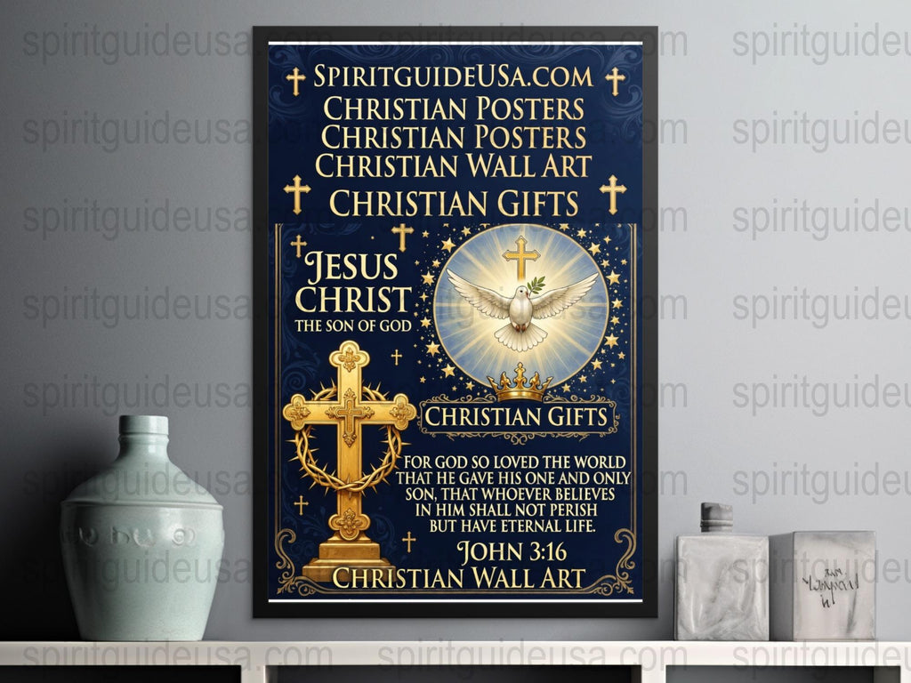 Christian Wall Art Poster, Jesus Christ Spiritual Religious Gift, Bible Verse John 3:16 Decor