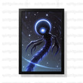 Alien Creature Art Print, Cosmic Space Blue Poster, Sci-Fi Wall Decor, Extraterrestrial Themed Artwork, Unique Home Decoration