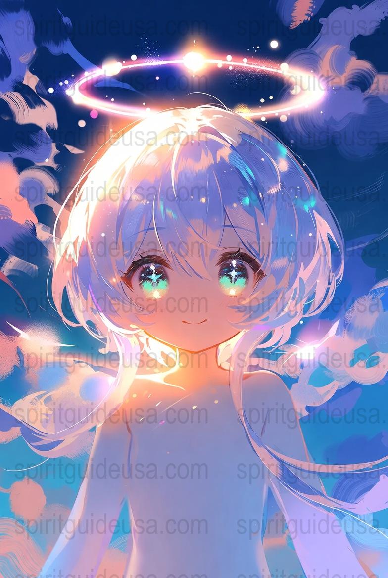 Anime Art Print, Celestial Theme, Starry Sky, Dreamy Eyes, Vibrant Blue and Pink Hues, Cosmic Decor