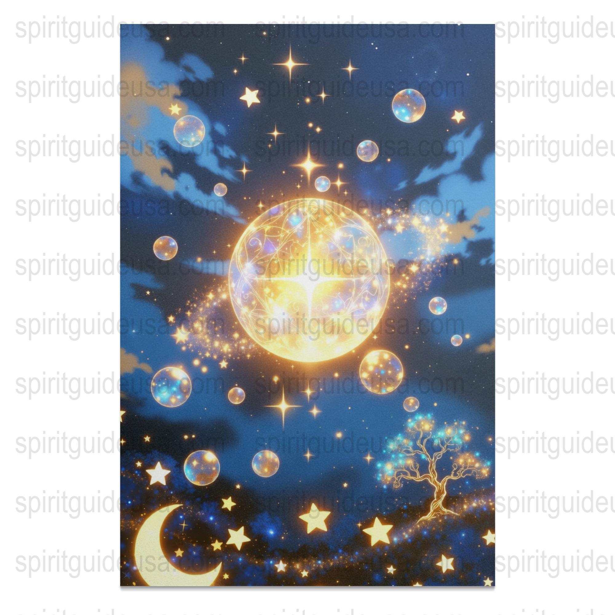 Mystical Night Sky Canvas Print, Celestial Wall Art, Stars and Moons Decor, Fantasy Cosmic Poster for Bedroom or Office