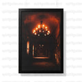 Gothic Chandelier Wall Art, Haunted Mansion Corridor Poster, Spooky Halloween Decor, Dark Home Decoration
