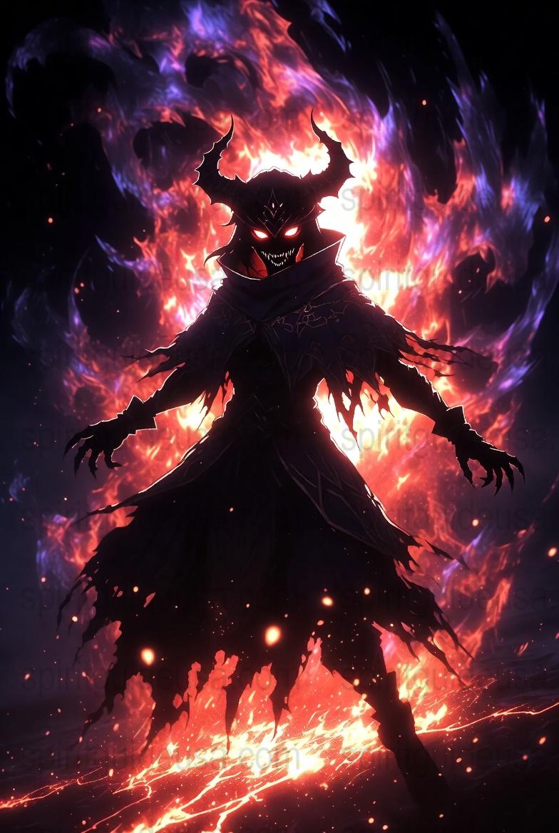 Dark Fantasy Demon Poster, Fire and Shadows, Gothic Art Print, Wall Decor for Gamers and Enthusiasts
