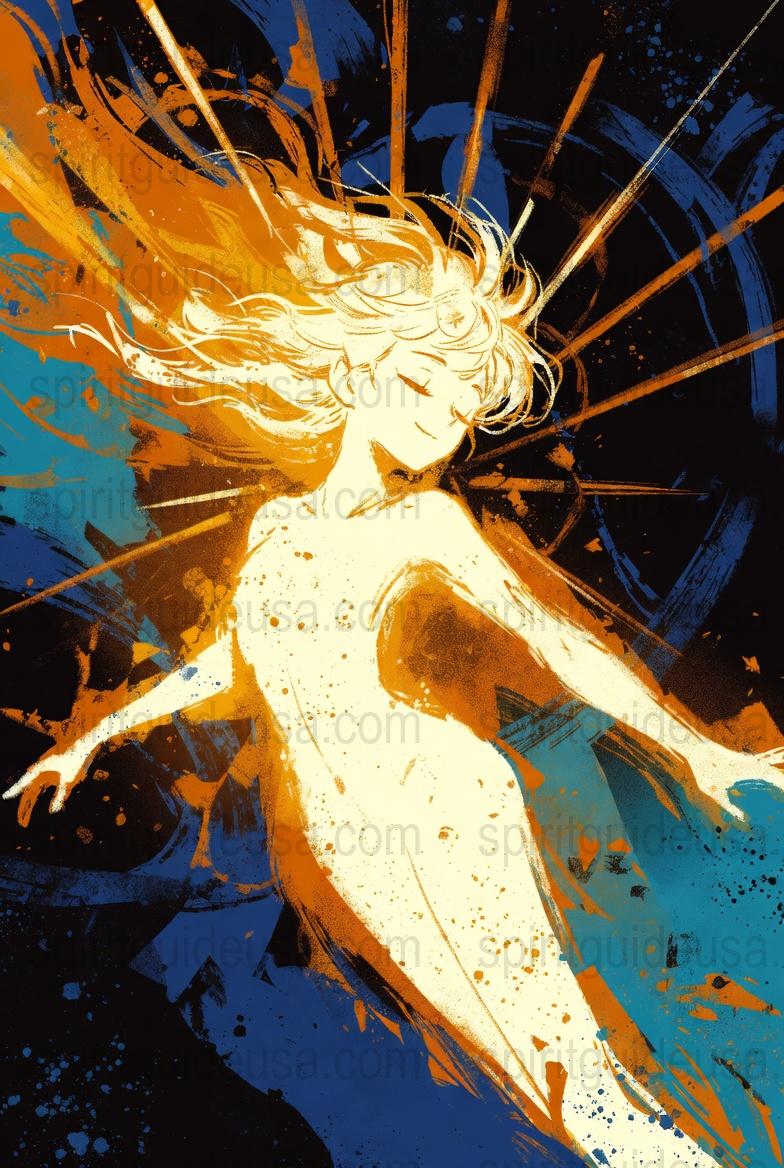 Vintage Style Art Print, Fiery Angel Illustration, Golden Wings, Fantasy Wall Decor, Gift for Art Lovers