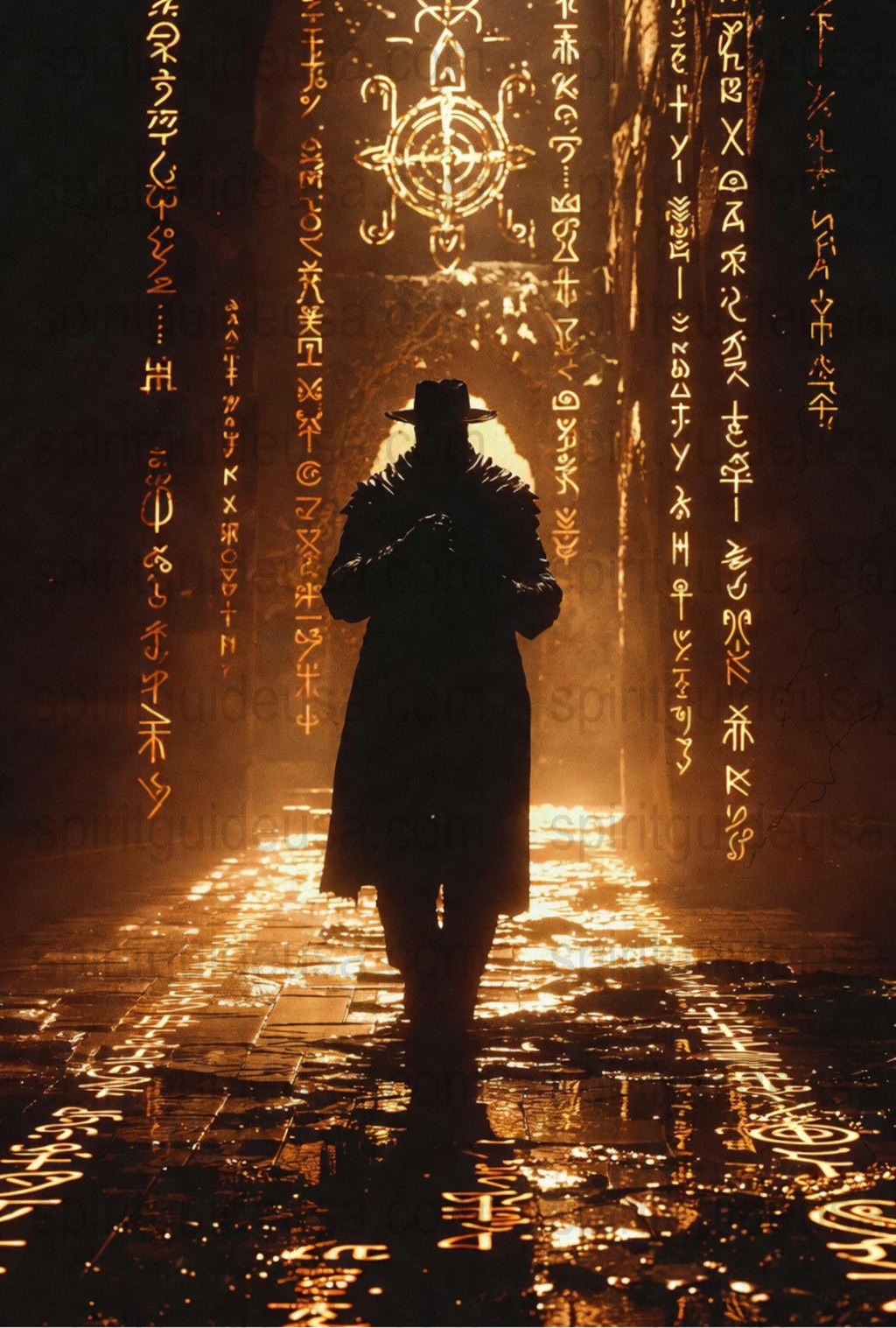 Mysterious Silhouette Man in Hat, Magical Symbols, Fantasy Art Poster, Enchanted Mystic Print, Unique Home Decor, Dark Atmospheric Wall Art