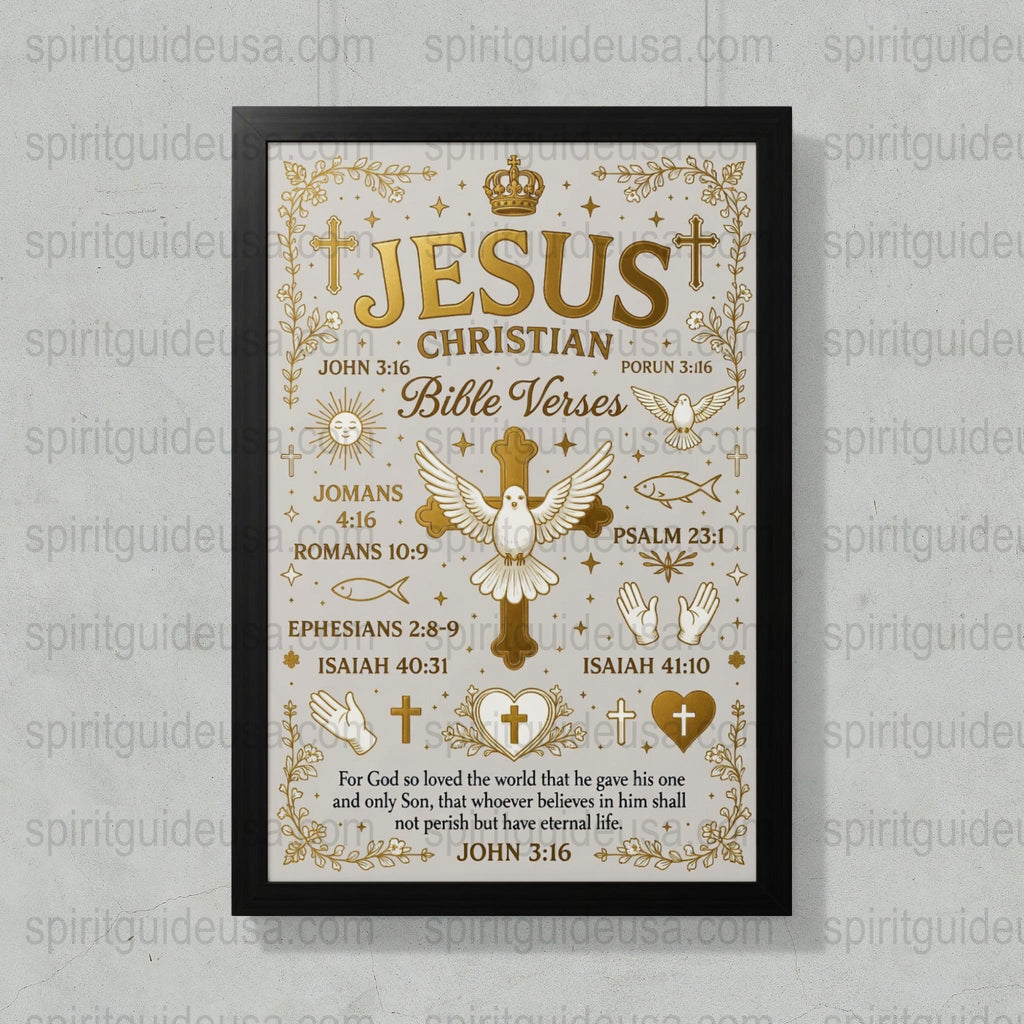 Christian Wall Art, Jesus Bible Verses Print, Religious Home Decor, Inspirational Scripture Poster, Gold and White