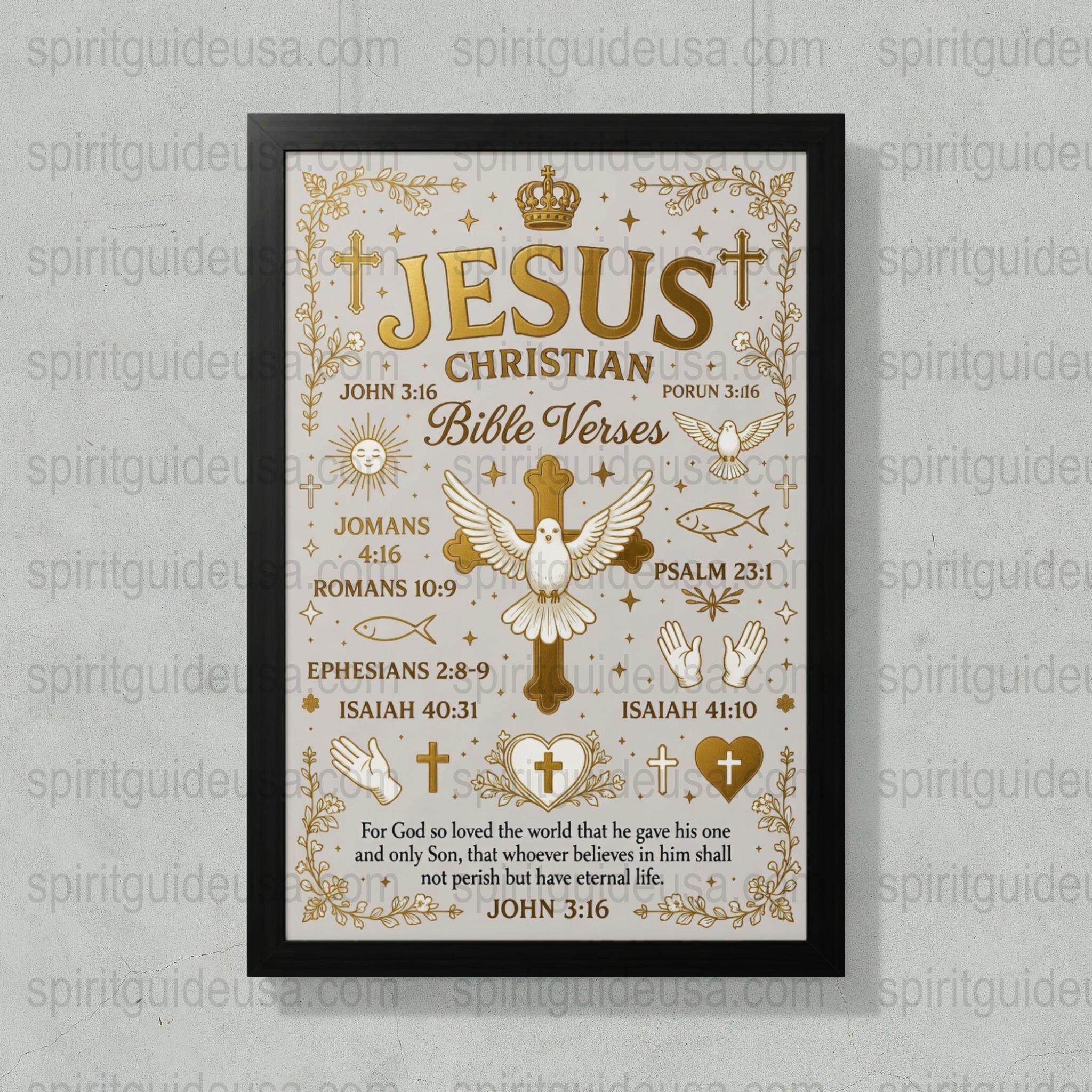 Christian Wall Art, Jesus Bible Verses Print, Religious Home Decor, Inspirational Scripture Poster, Gold and White