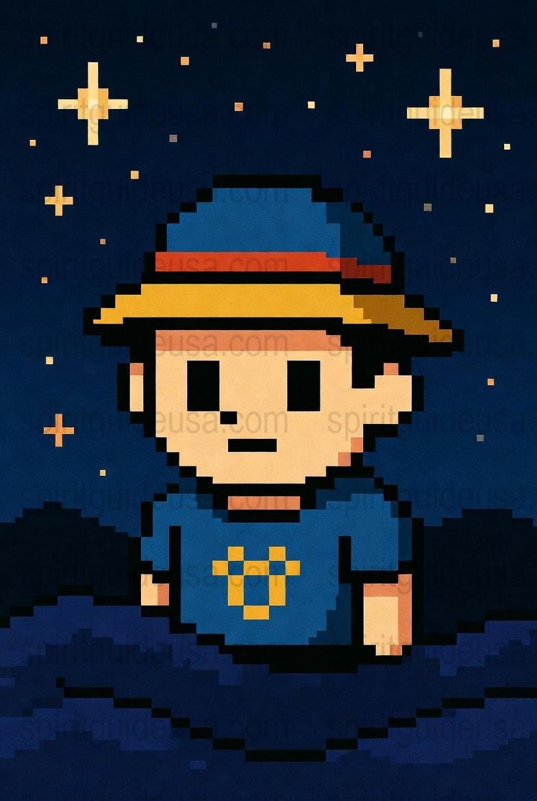 Pixel Art Cowboy Character Poster, Blue Western Theme, Digital Wall Art Decor for Children's Room and Nursery