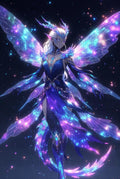 Enchanted Elf Fantasy Art Print, Cosmic Fairy with Iridescent Wings, Magical Mystical Wall Decor, Ethereal Space-Themed Poster