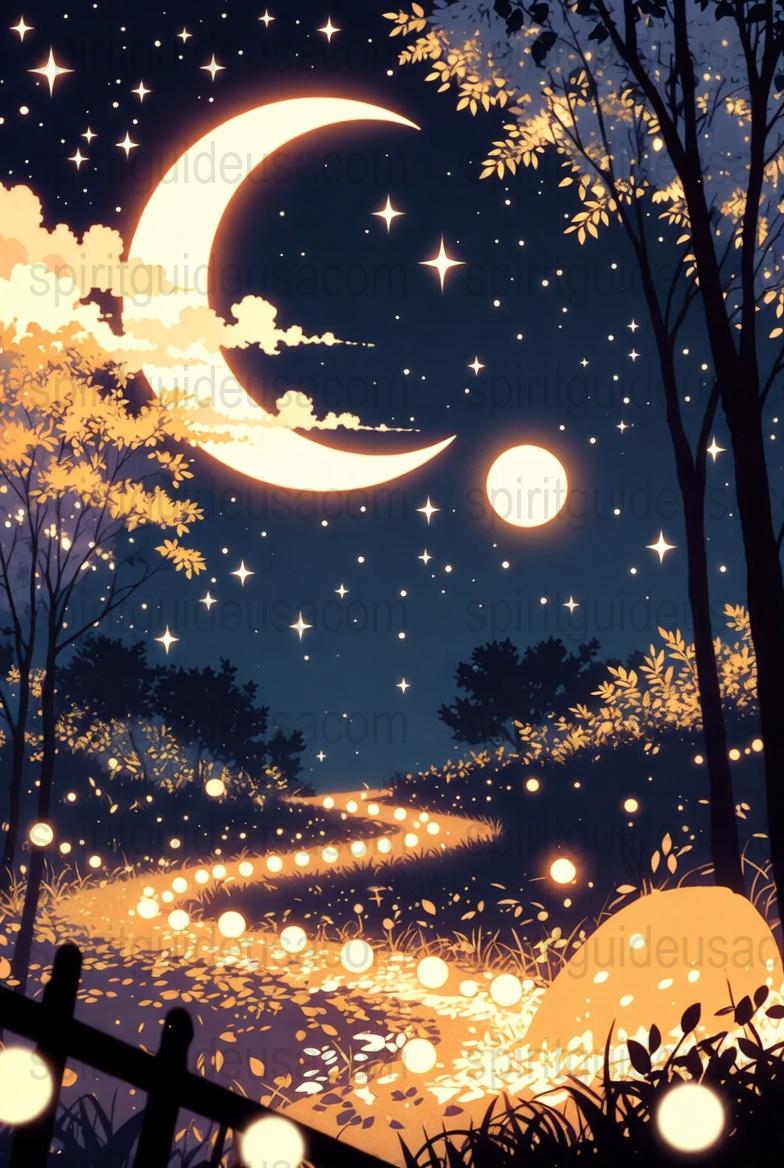 Enchanted Night Sky Wall Art, Crescent Moon and Stars, Mystical Forest Print, Home Decor