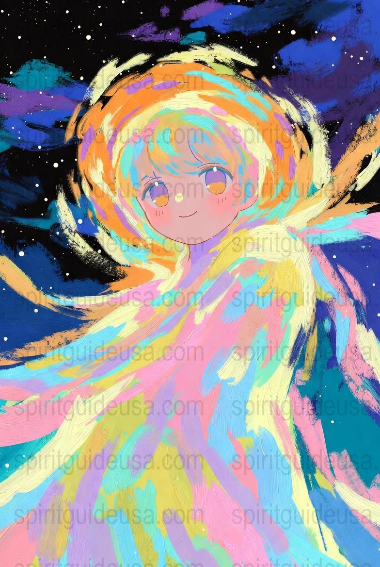 Colorful Anime Style Space Angel Art Print, Vibrant Cosmic Girl Poster, Fantasy Wall Decor