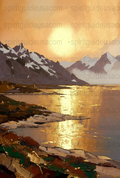 Large Canvas Art Golden Sunset Mountains Landscape Oil Painting Wall Decor