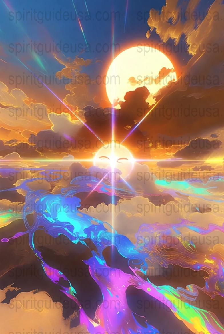 Surreal Spiritual Art Print, Vibrant Sun and Moon Poster, Cosmic Energy Wall Decor, Mystical Celestial Painting