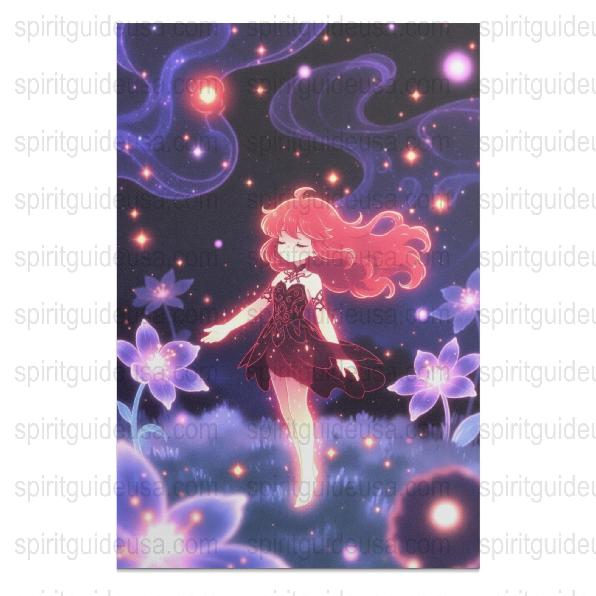 Mystical Anime Girl Poster, Celestial Redhead in Space, Fantasy Wall Art Decor, Starry Night Sky, Ethereal Cosmic Illustration