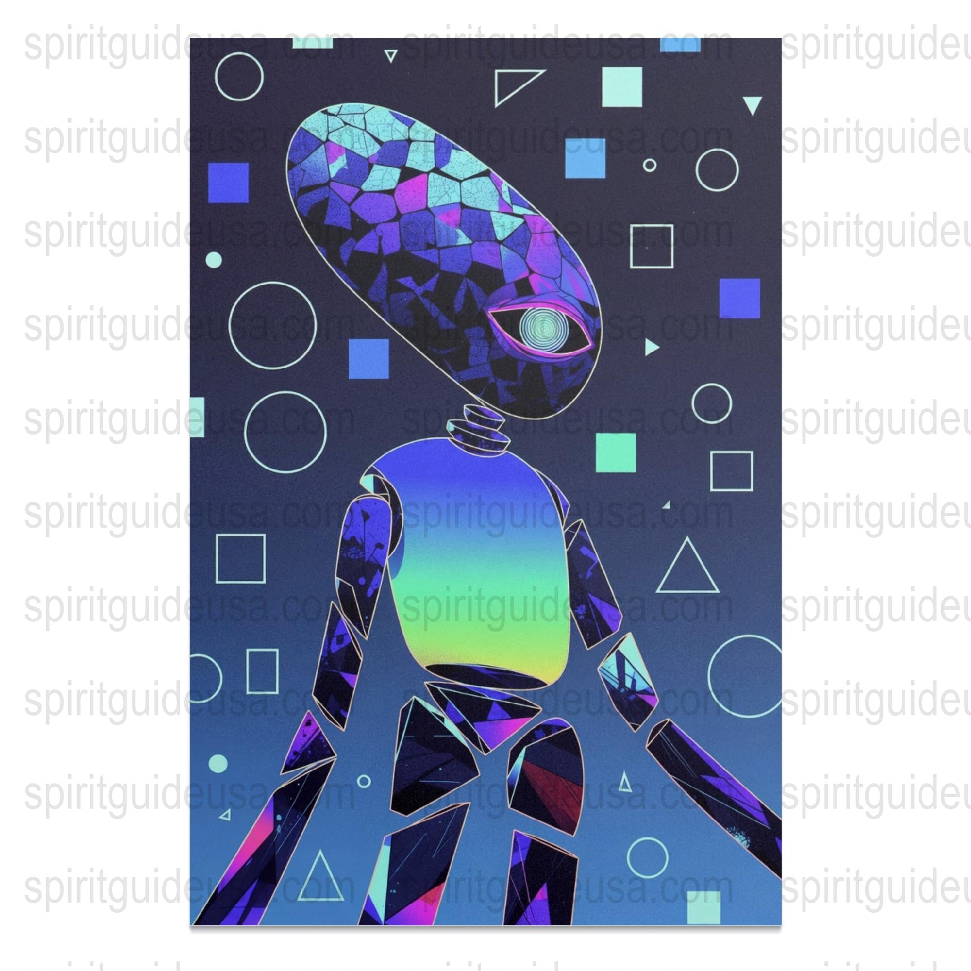 Psychedelic Robot Art Print, Colorful Geometric Alien Poster, Unique Sci-Fi Wall Decor, Modern Abstract Space Artwork for Home