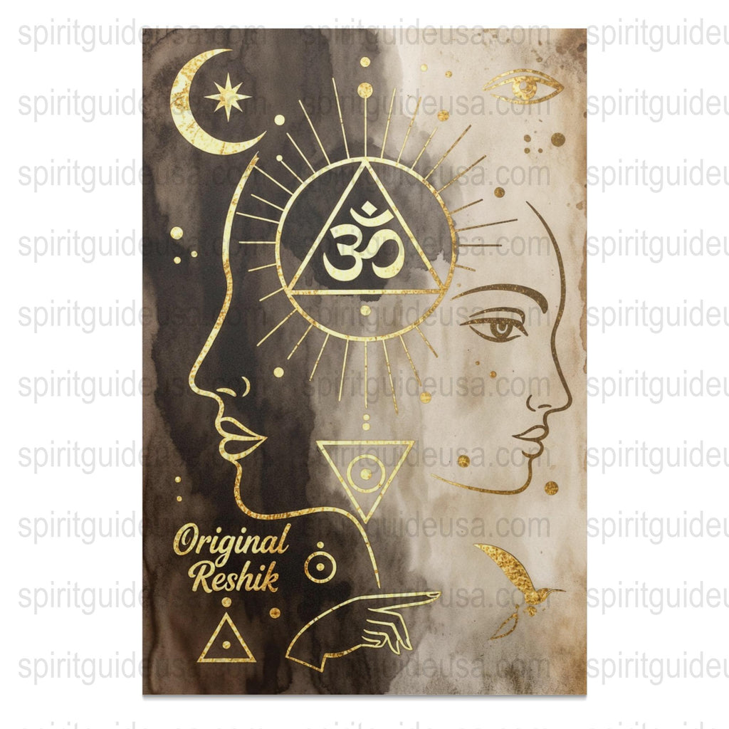 Spiritual Wall Art Print, Esoteric Symbols, Moon Phases, Celestial Faces Poster, Bohemian Decor, Mystical Vintage Illustration, Gift Idea