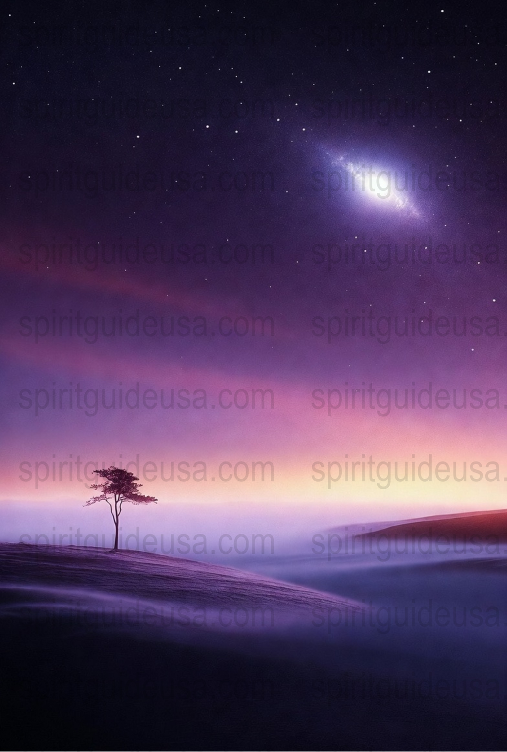 Starry Night Sky Poster with Vibrant Sunset and Silhouetted Tree Landscape Art Print
