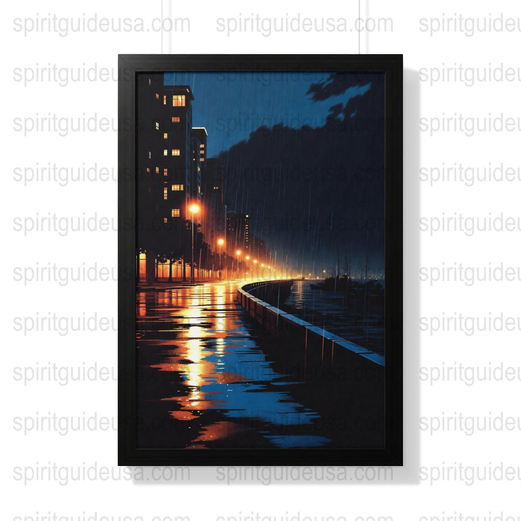 Night Cityscape Art Print, Urban Street Reflection, Rainy Evening, Wall Decor, Home Interior, Moody Vibes Canvas