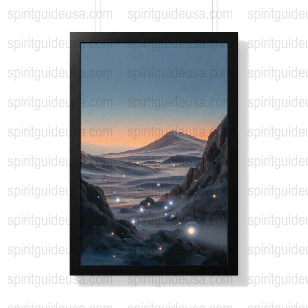 Mystical Mountain Landscape Art Print, Fantasy Scenery Poster, Ethereal Nature Wall Decor, Illuminated Night Hills Artwork