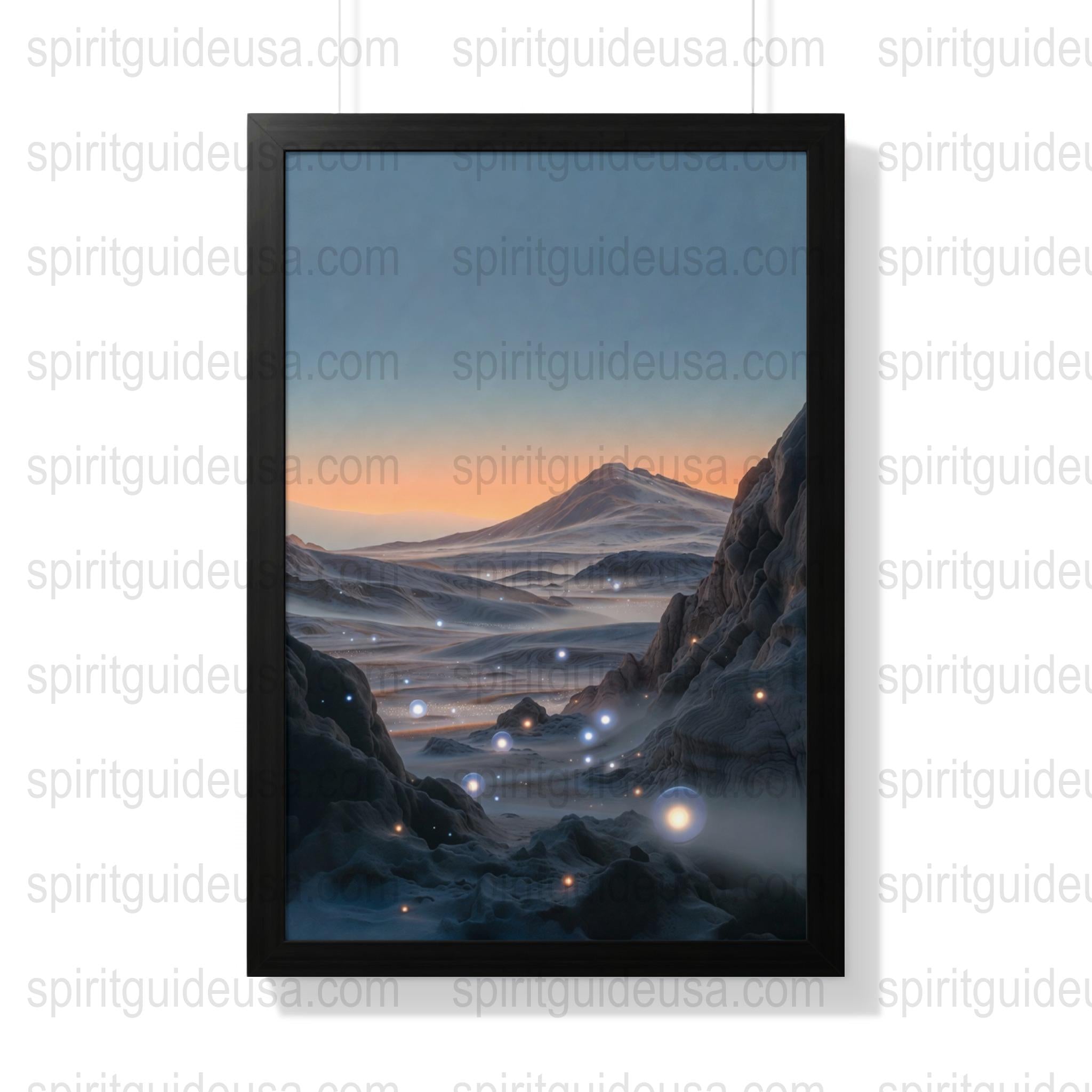 Mystical Mountain Landscape Art Print, Fantasy Scenery Poster, Ethereal Nature Wall Decor, Illuminated Night Hills Artwork
