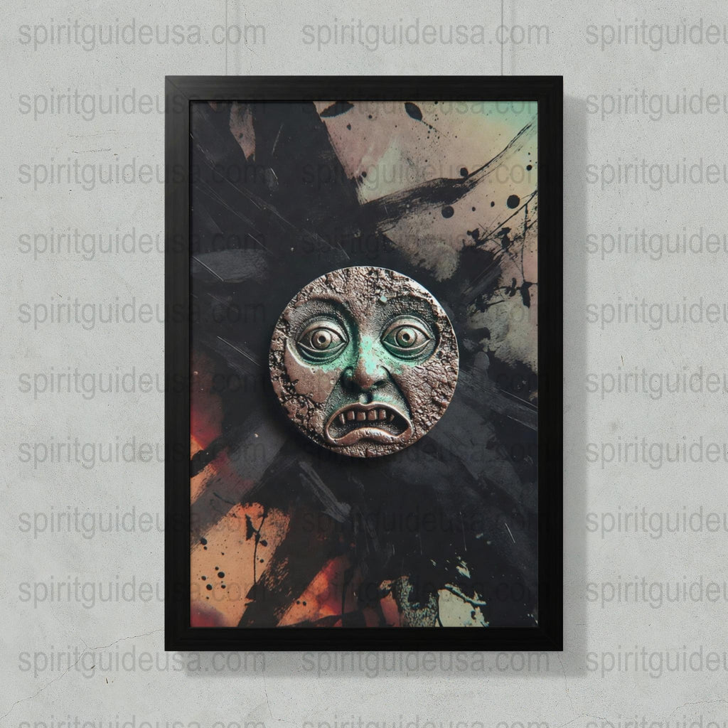 Abstract Art Print with Unique Tribal Mask Design, Colorful Wall Decor, Framed Modern Artwork for Home