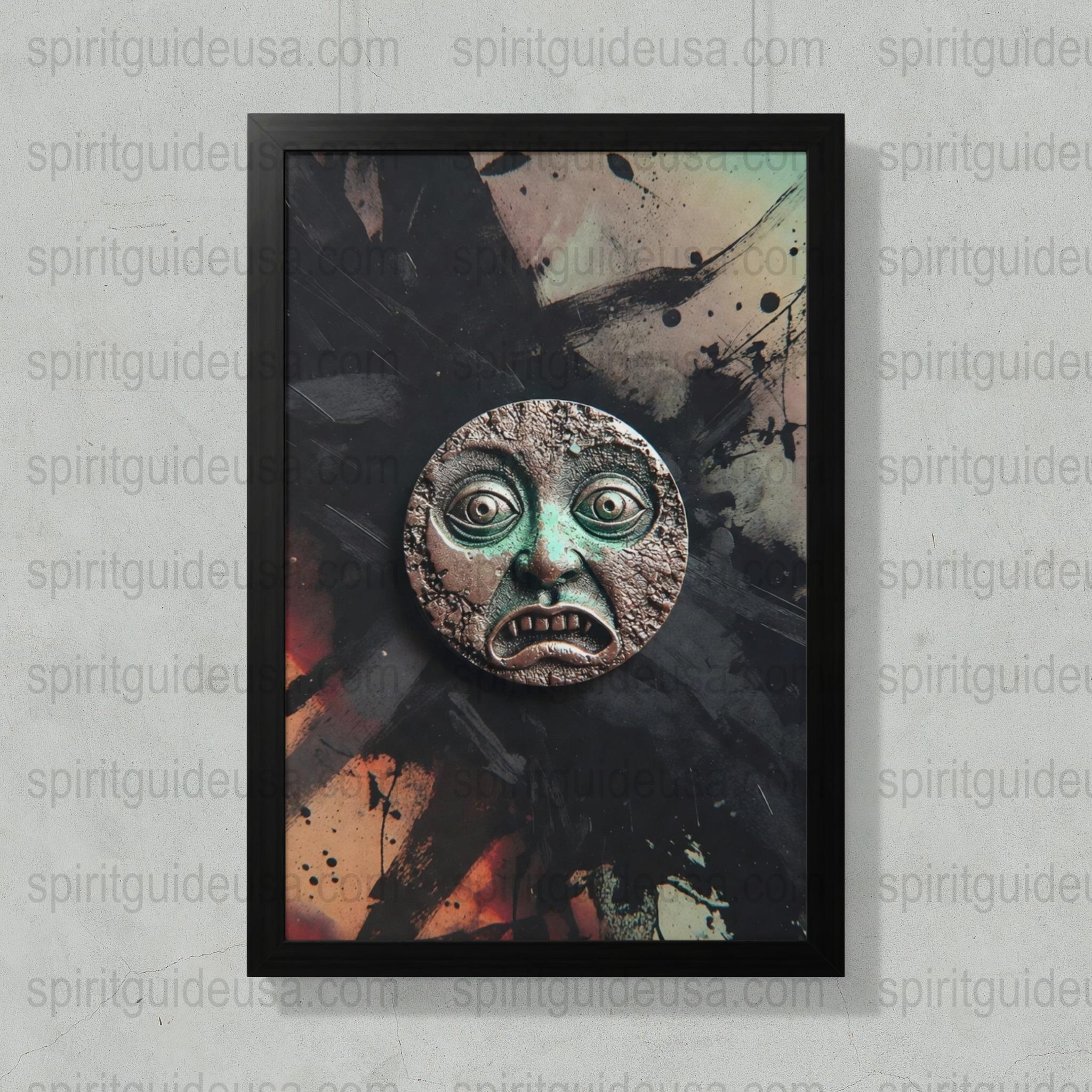 Abstract Art Print with Unique Tribal Mask Design, Colorful Wall Decor, Framed Modern Artwork for Home