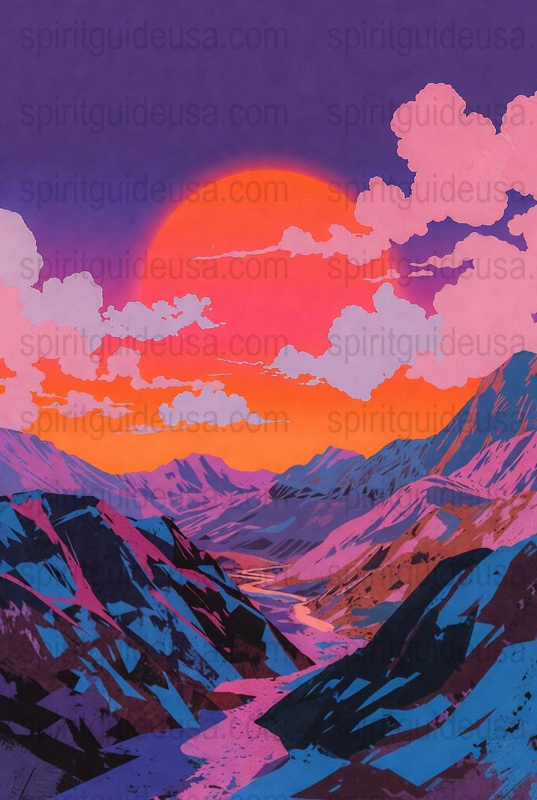 Vibrant Sunset Mountain Landscape Print, Colorful Nature Wall Art, Dramatic Sky Home Decor