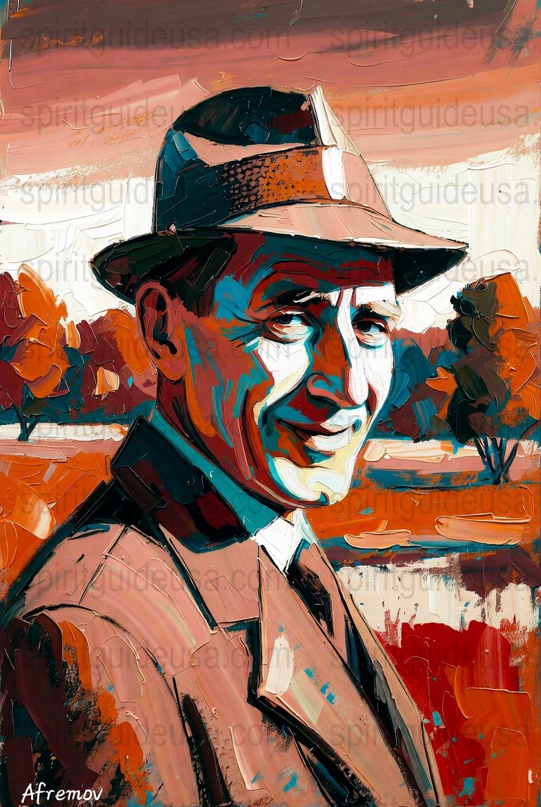 Vintage Style Portrait Painting, Elegant Man with Hat, Colorful Autumn Background, Wall Art Decor