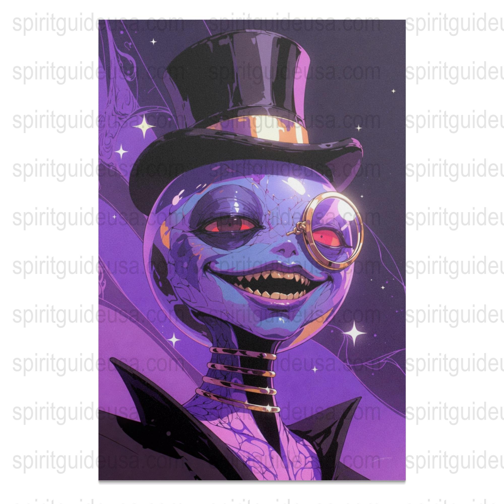 Gothic Skull Art Print, Whimsical Skeleton Poster, Top Hat and Monocle, Purple Wall Decor, Fantasy Halloween Illustration