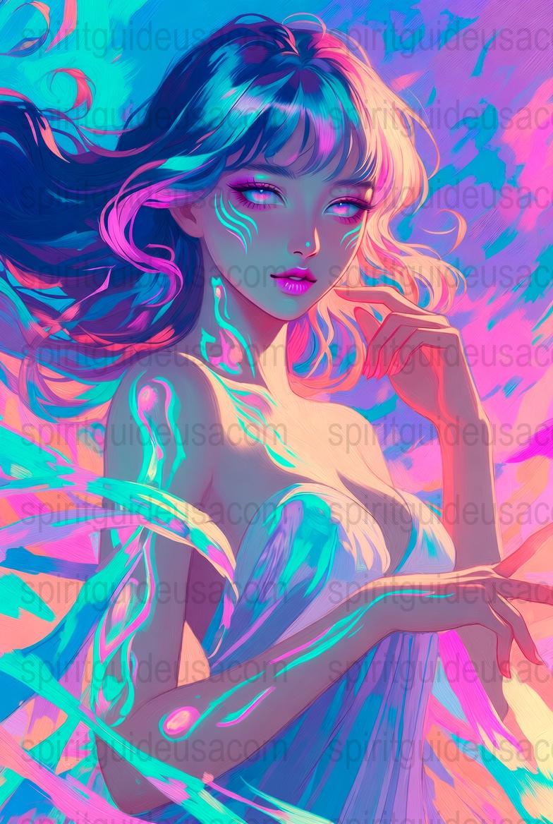 Colorful Fantasy Anime Art Print, Vibrant Pink and Blue Wall Decor, Manga Style Poster