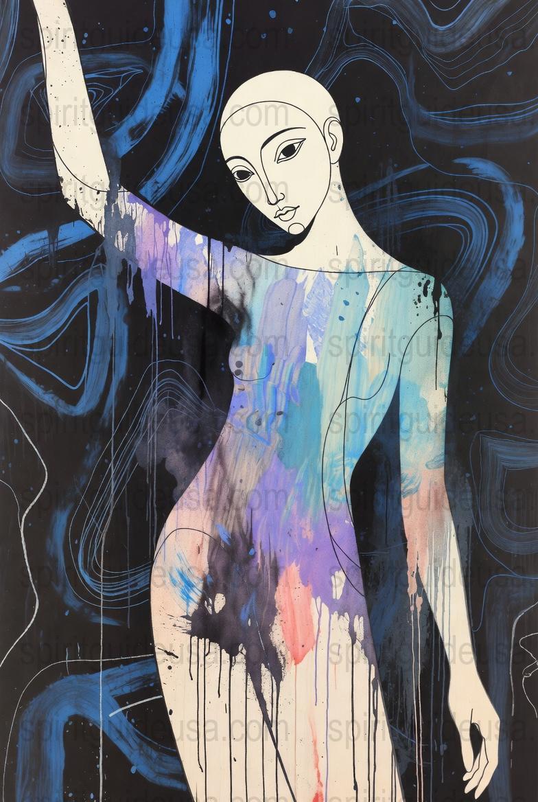 Abstract Art Print, Surrealist Female Figure, Modern Wall Art, Blue and Purple Decor, Unique Home Artwork, Contemporary Painting Style