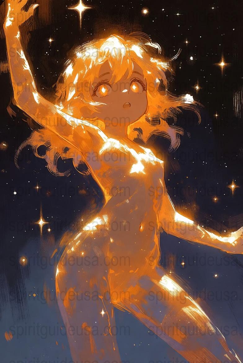 Celestial Girl Art Print, Golden Starry Night, Fantasy Wall Decor, Mystical Space Illustration, Unique Home Decor, Glowing Artwork