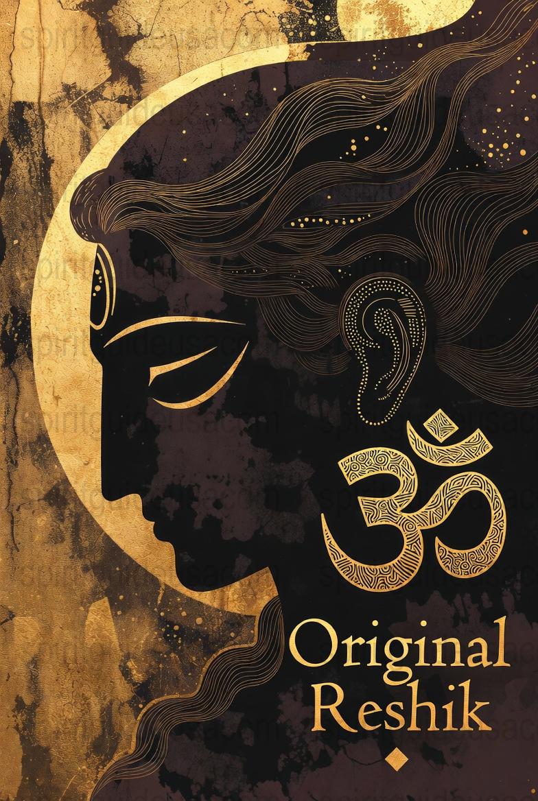 Vintage Hindu Goddess Art Print, Spiritual Om Symbol, Gold Black Wall Decor, Yoga Studio Artwork, Meditation Room Decoration