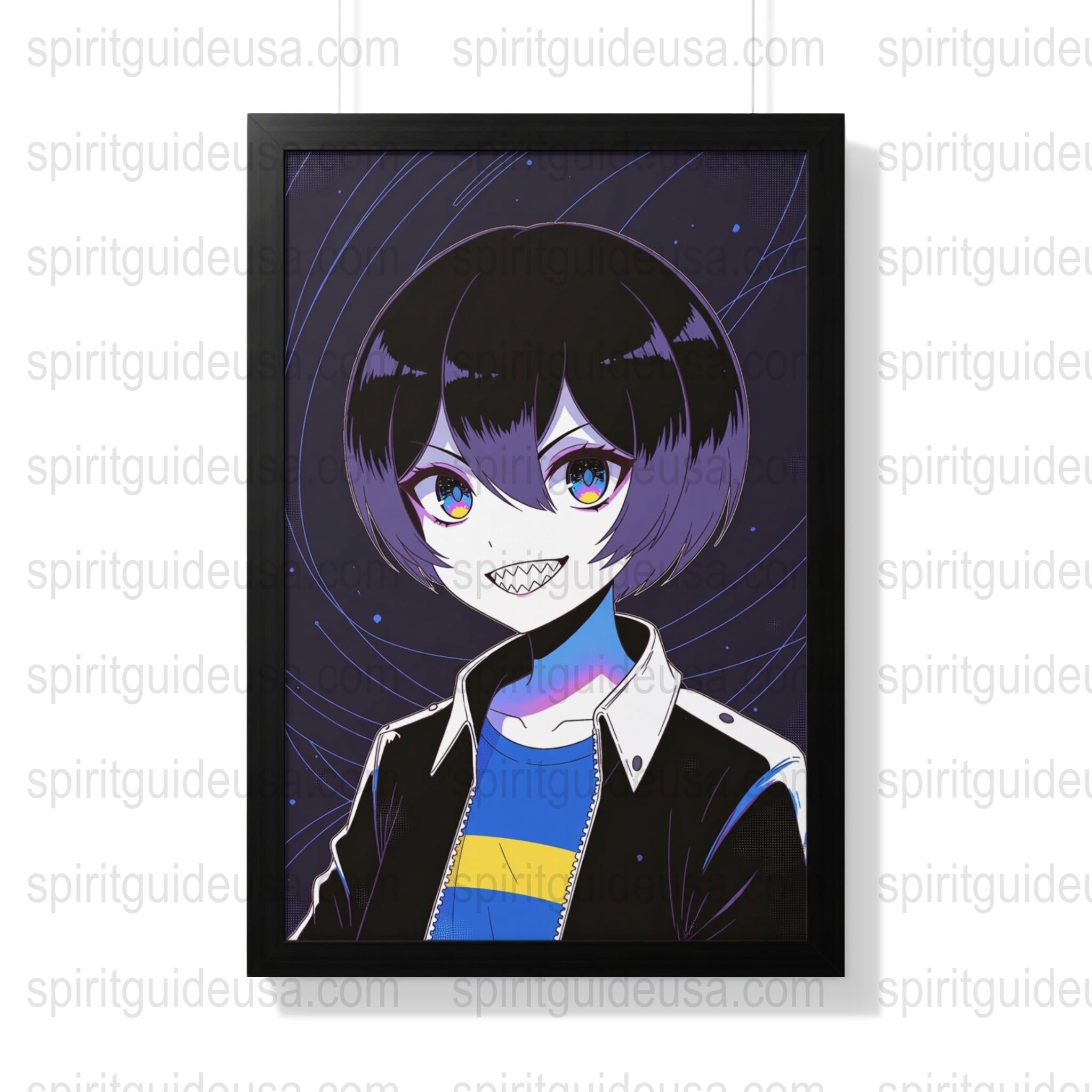 Anime Style Poster, Dark Hair Character, Colorful Art Print, Wall Decor, Vibrant Illustration, Framed Artwork for Room Decoration