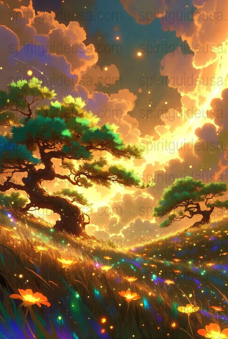 Enchanted Forest Sunset Canvas Print, Magical Landscape Wall Art, Vibrant Nature Poster, Fantasy Scenery Decoration