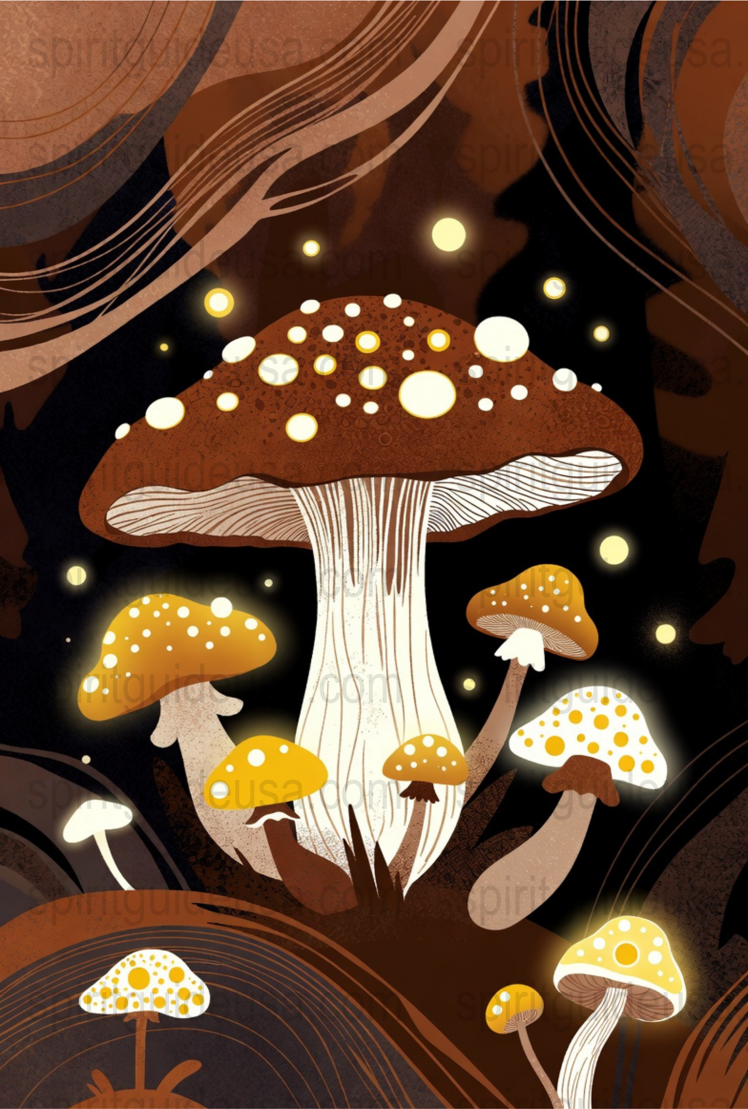 Enchanted Forest Mushroom Art Print, Vintage Style Whimsical Toadstools, Fantasy Wall Decor, Nature Inspired Home Decoration