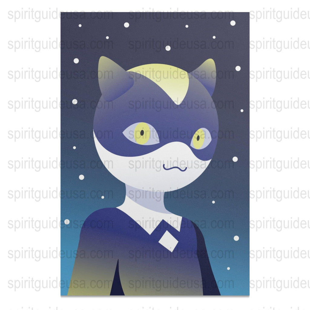 Abstract Cat Art Print, Modern Home Decor, Geometric Animal Poster, Blue and Grey Wall Art, Unique Graphic Illustration, Aesthetic Room