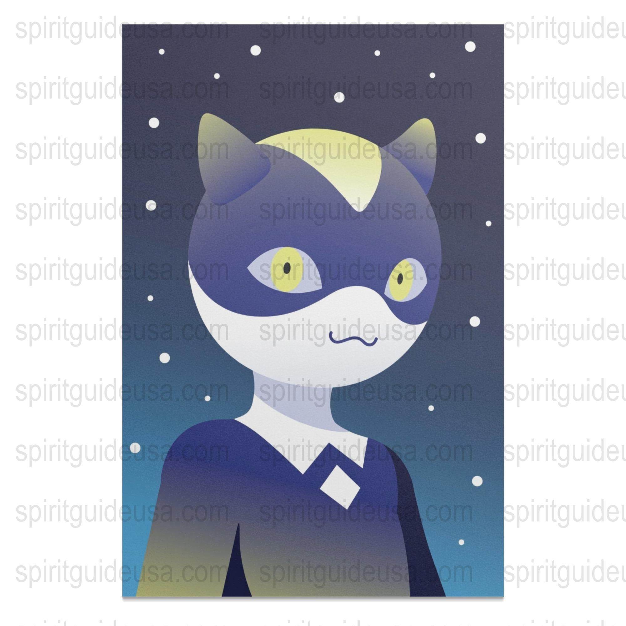 Abstract Cat Art Print, Modern Home Decor, Geometric Animal Poster, Blue and Grey Wall Art, Unique Graphic Illustration, Aesthetic Room