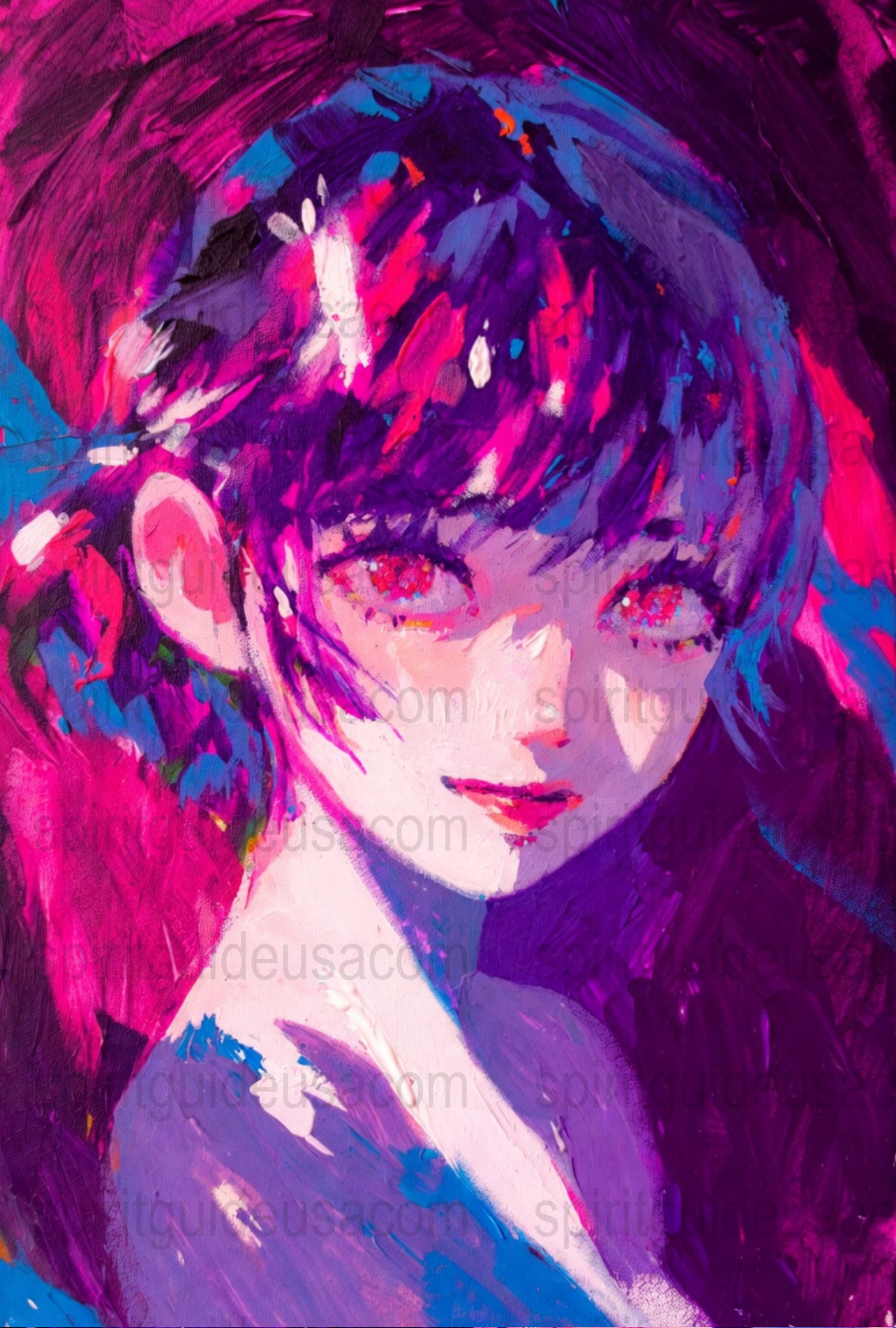 Colorful Anime Art Print, Vibrant Pink and Purple Manga Girl Poster, Wall Decor, Unique Gift Idea