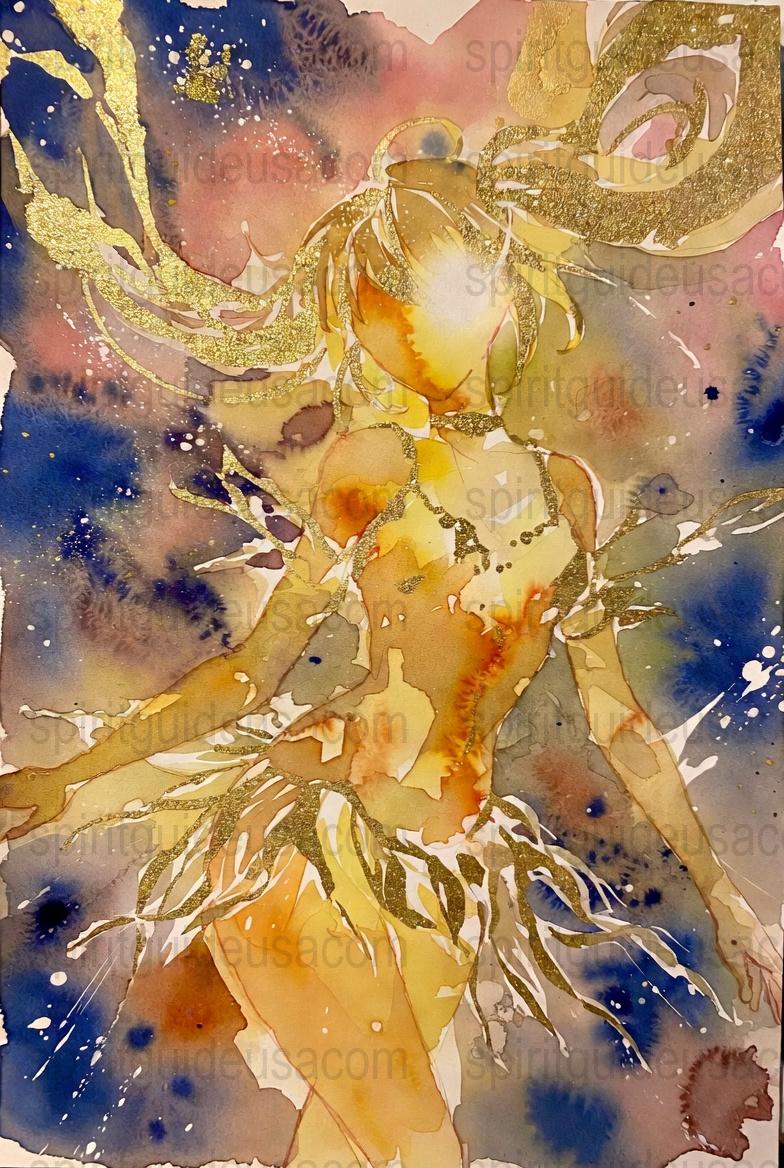 Abstract Watercolor Painting, Golden Accents, Modern Wall Art, Contemporary Home Decor, Unique Artistic Print, Vibrant Colors, Fantasy