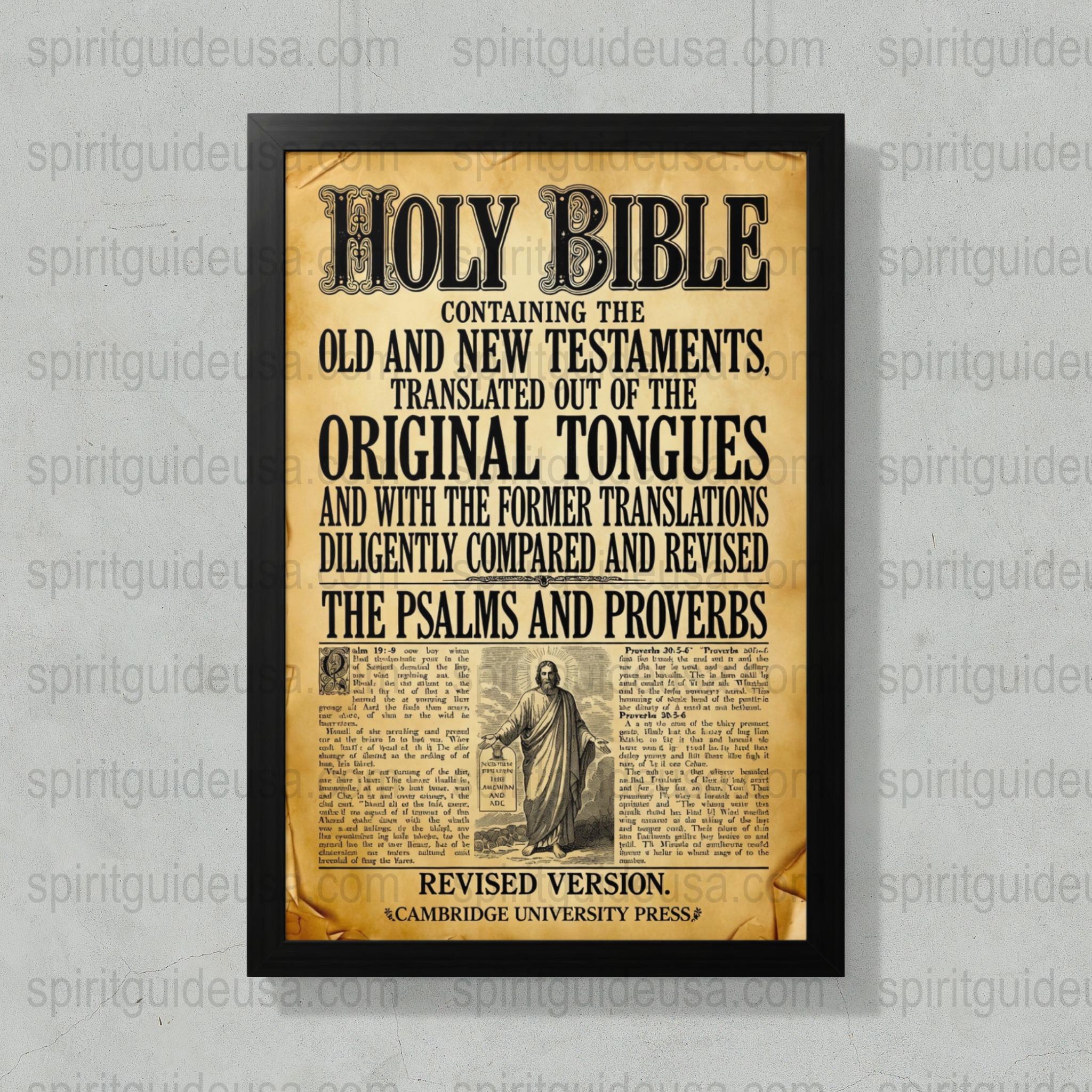 Vintage Holy Bible Poster Print, Old Testament and Psalms, Proverbs Christian Wall Art Decor, Religious Gift Idea