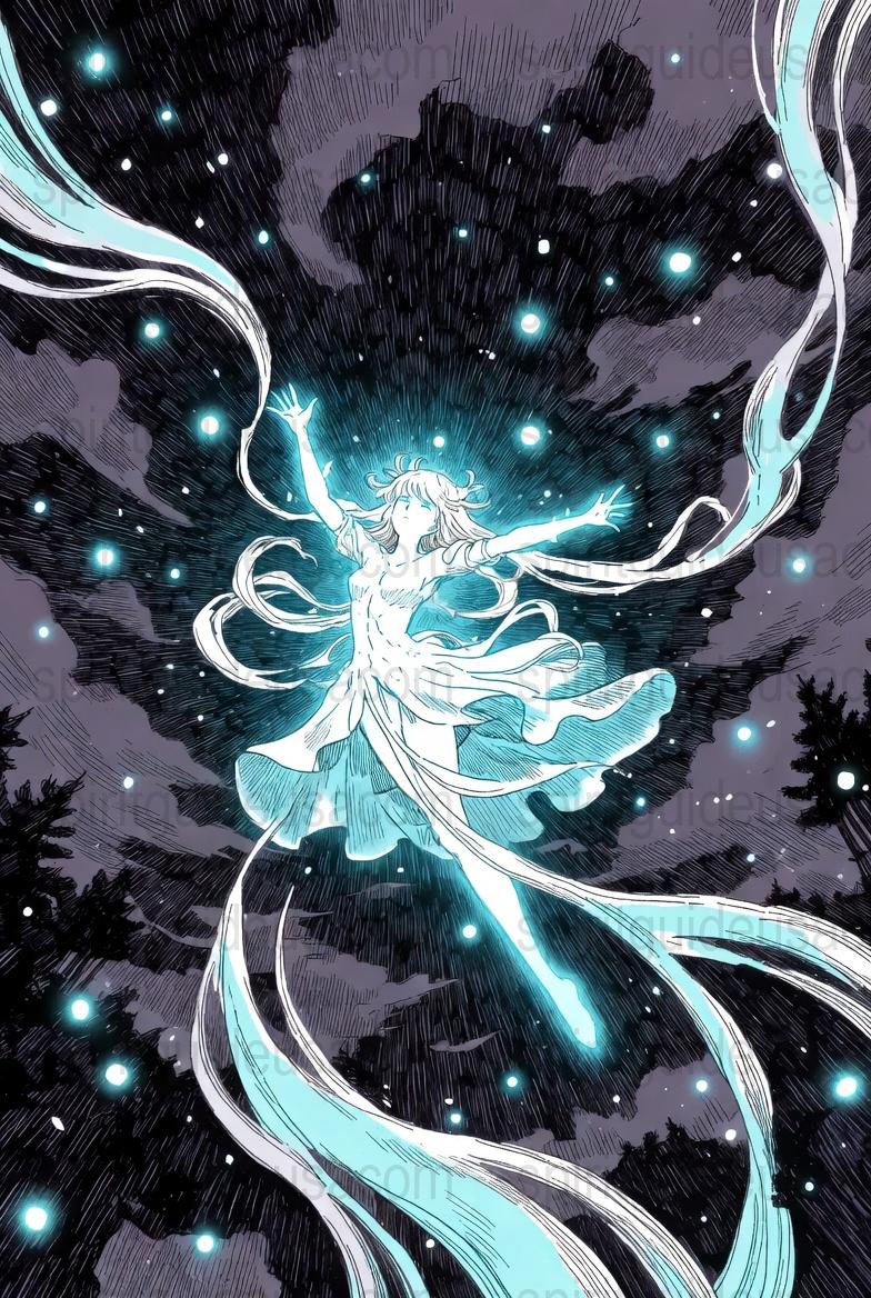 Mystical Fairy Art Print, Celestial Fantasy Illustration, Enchanted Forest Poster, Magic Stardust Wall Decor, Ethereal Blue and Black