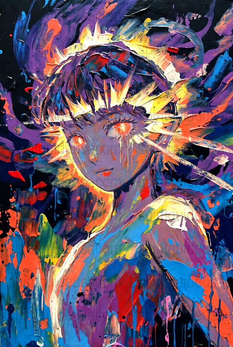 Colorful Anime Art Print, Vibrant Abstract Manga Girl Canvas, Modern Wall Decor, Unique Poster, Gift for Anime Fans